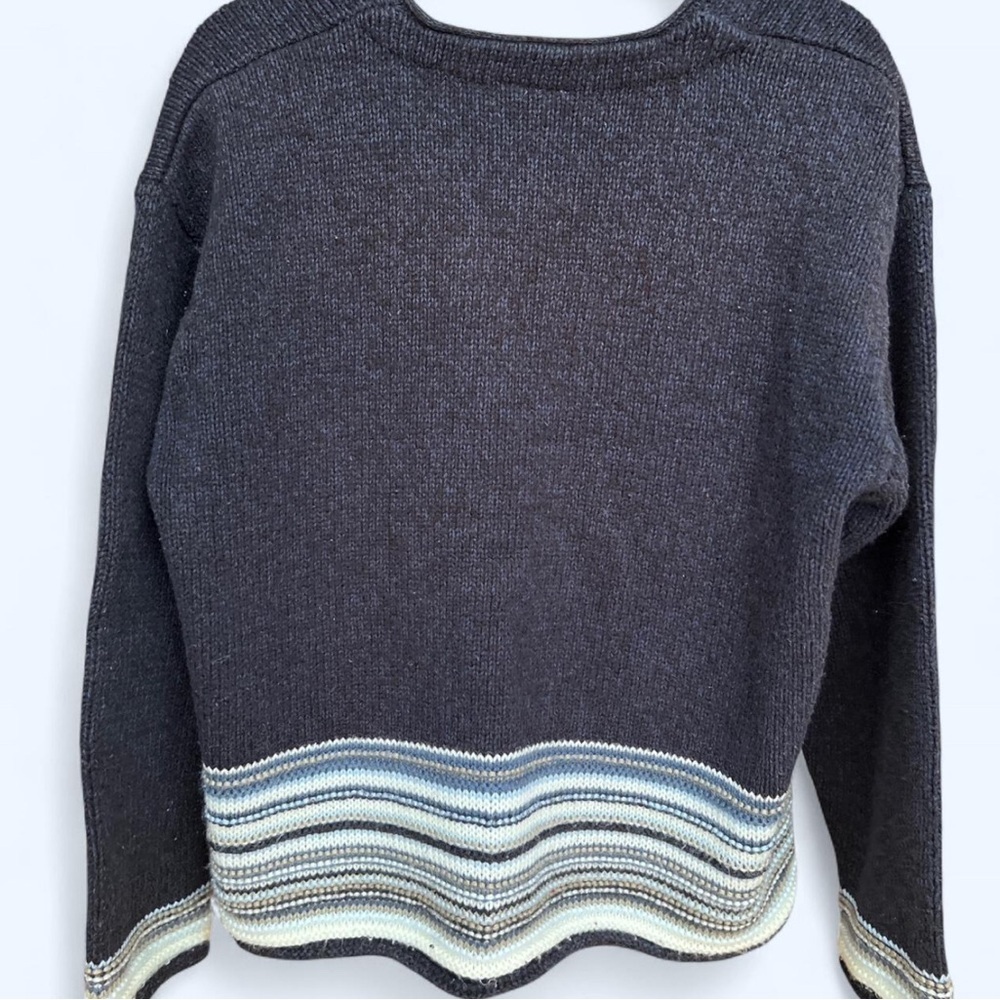 Vintage 90s Cottage Cove Blue Striped Chunky Knit Cozy Cardigan Sweater - Picture 8 of 12